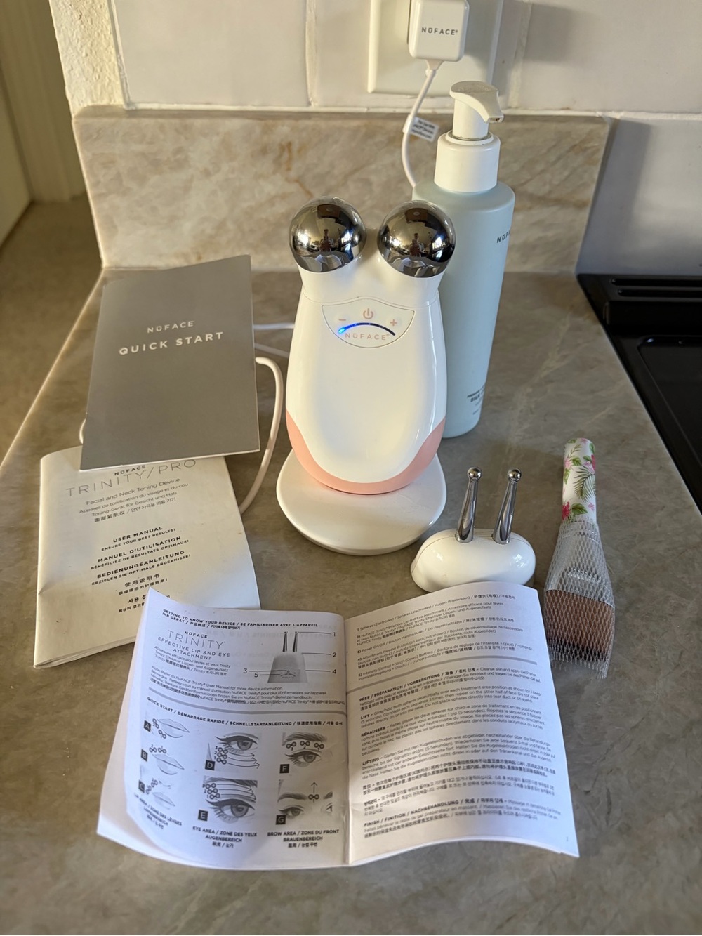 NuFace Trinity Pro Microcurrent Facial Device in White and Pink Accent